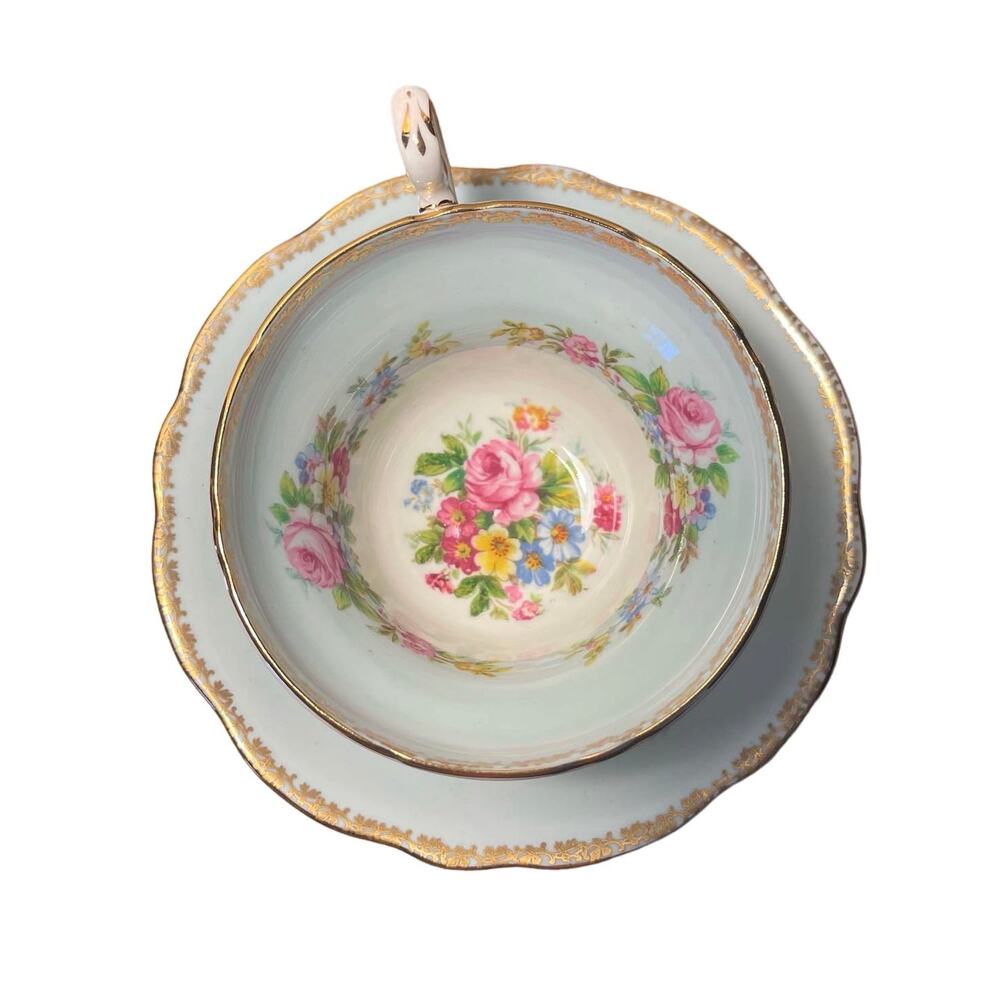 FOLEY Bone China Blue Floral Teacup and Saucer